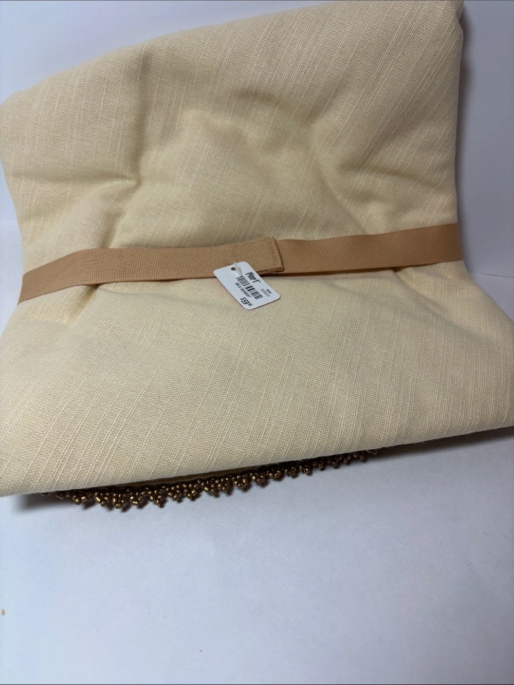 Pier 1 Cream Tablecloth with vintage gold Beaded Fringe